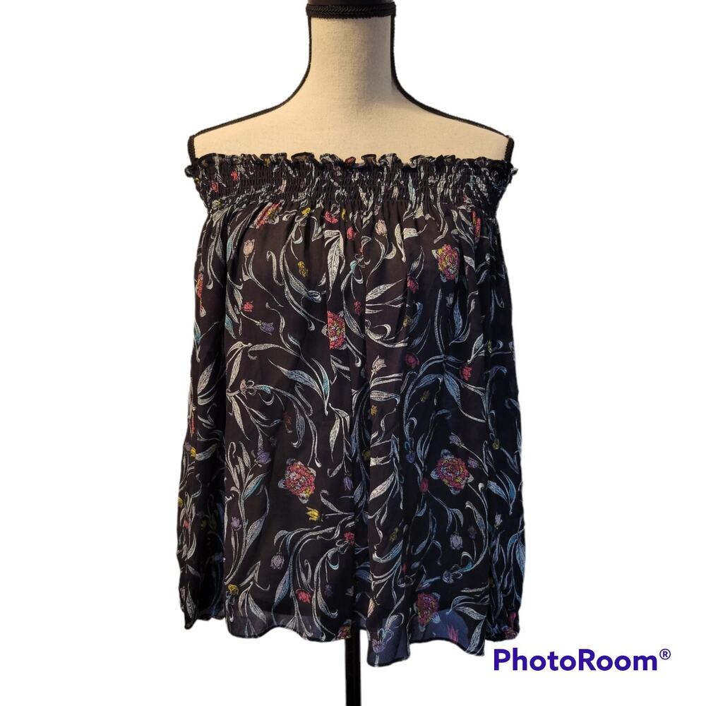Nicole Miller Off Shoulder Sheer Floral Top Boho Cottagecore Peasant